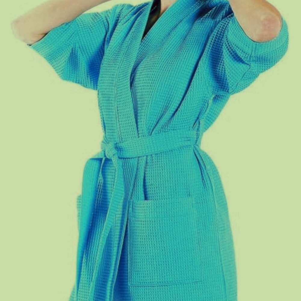 Embroidered "Erica" Waffle Weave Kimono RobeKimono Thigh Length Robe